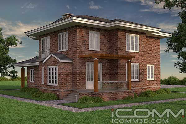3D Render showing rear of exclusive Country house
